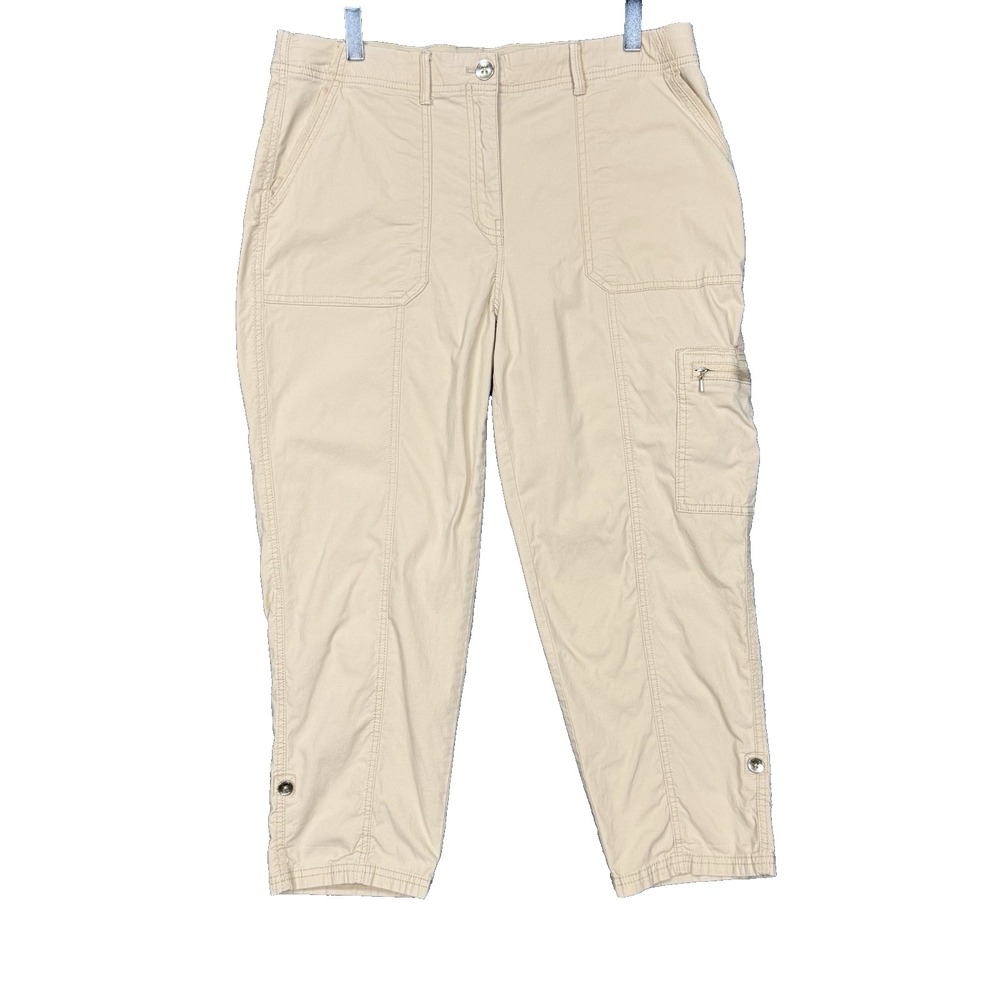 Chicos Pants Womens‎ 1.5 10 Tan Khaki Crop Adjustable Length High Rise Cotton